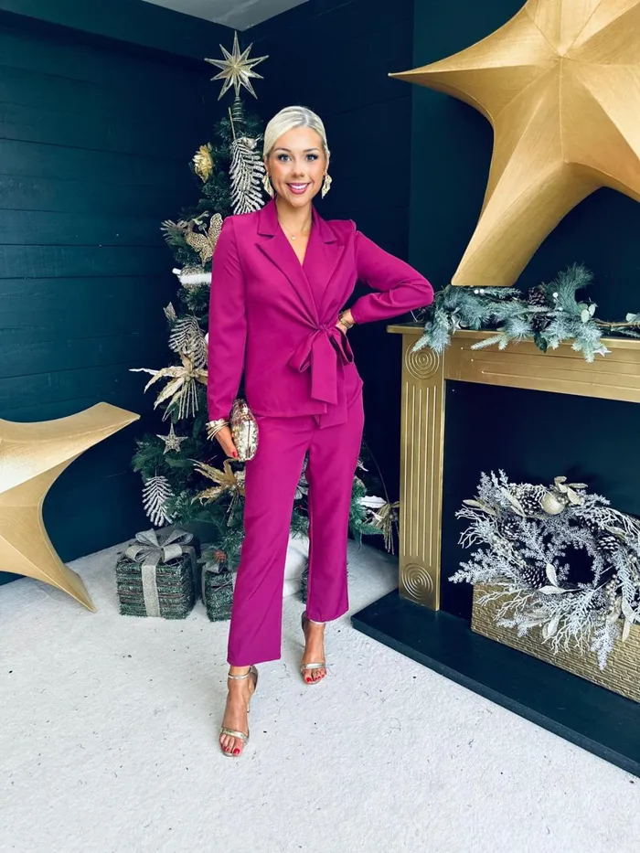 Women Suits and Blazers Canella Lane Frankie Tie Detail Suit Berry