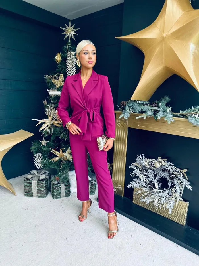 Women Suits and Blazers Canella Lane Frankie Tie Detail Suit Berry