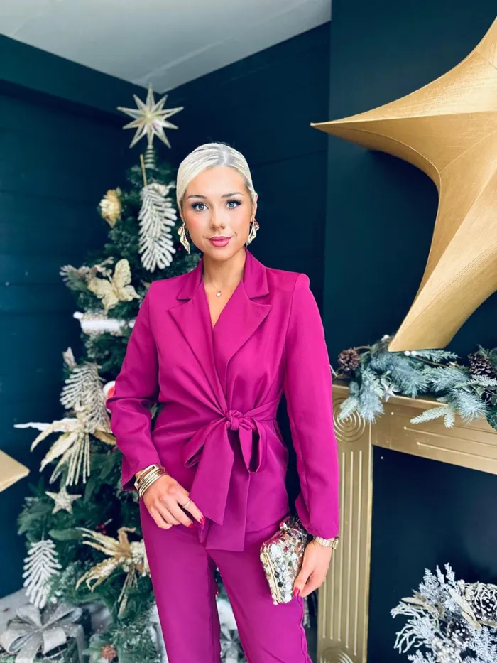 Women Suits and Blazers Canella Lane Frankie Tie Detail Suit Berry