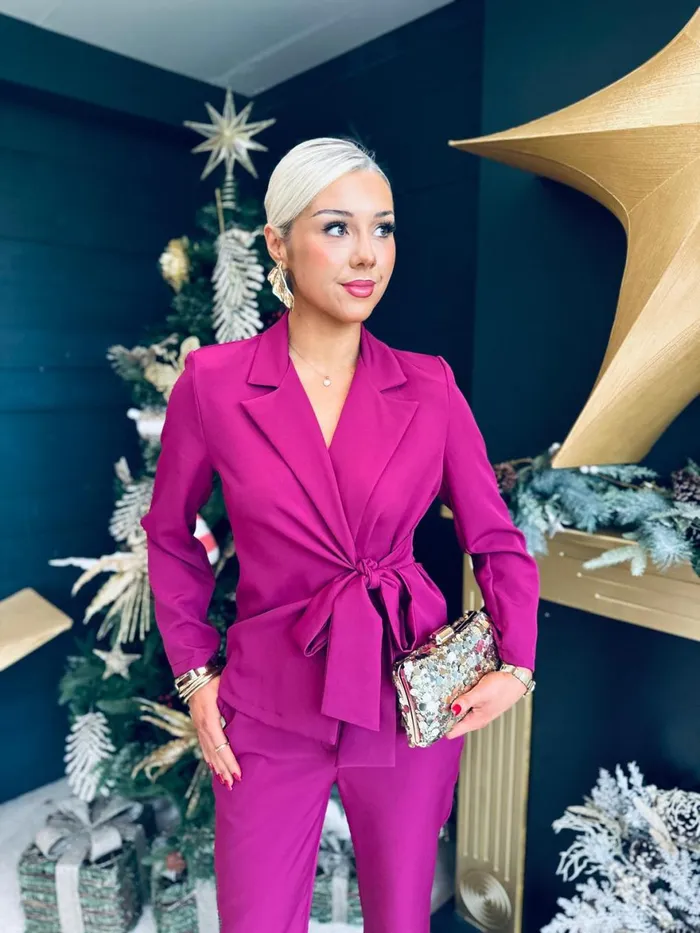 Women Suits and Blazers Canella Lane Frankie Tie Detail Suit Berry