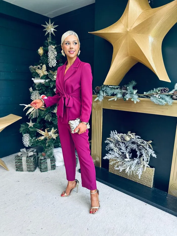 Women Suits and Blazers Canella Lane Frankie Tie Detail Suit Berry