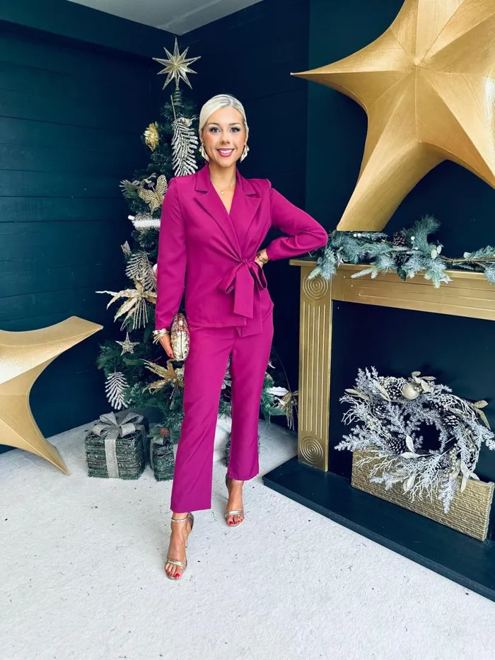 Women Suits and Blazers Canella Lane Frankie Tie Detail Suit Berry