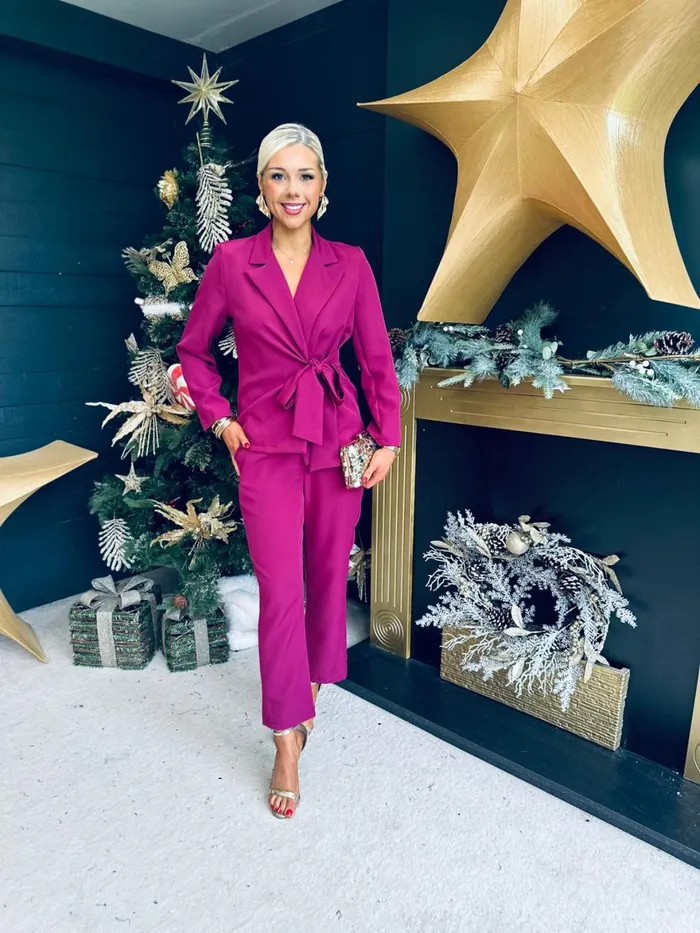 Women Suits and Blazers Canella Lane Frankie Tie Detail Suit Berry