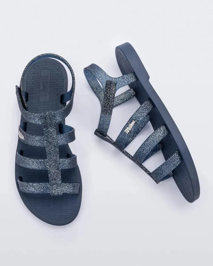 Women Sun Rodeo Blueblue Glitter Silver Melissa Sandals