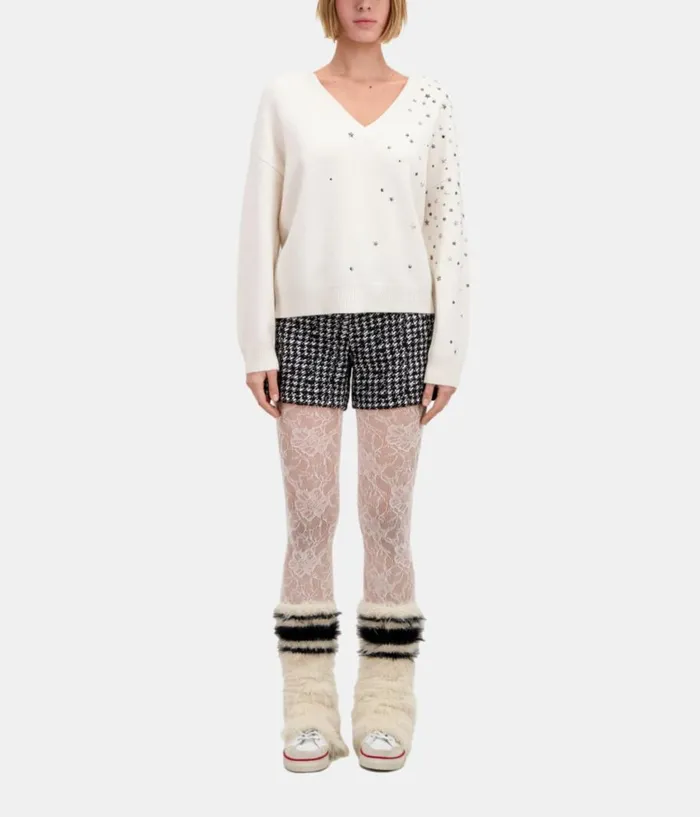 Women Sweaters THE KOOPLES Ecru Sweater In Cashmereblend With Stars Women Sweaters THE KOOPLES Ecru Sweater In Cashmereblend With Stars
