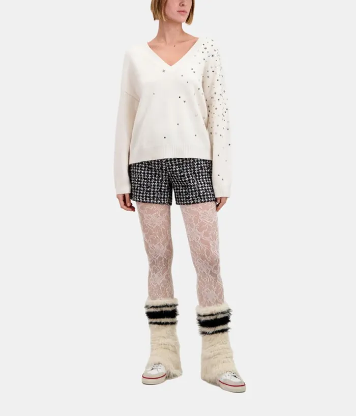 Women Sweaters THE KOOPLES Ecru Sweater In Cashmereblend With Stars Women Sweaters THE KOOPLES Ecru Sweater In Cashmereblend With Stars