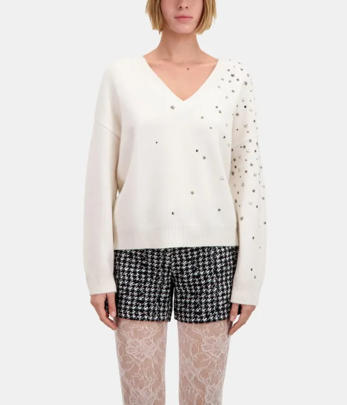 Women Sweaters THE KOOPLES Ecru Sweater In Cashmereblend With Stars Women Sweaters THE KOOPLES Ecru Sweater In Cashmereblend With Stars