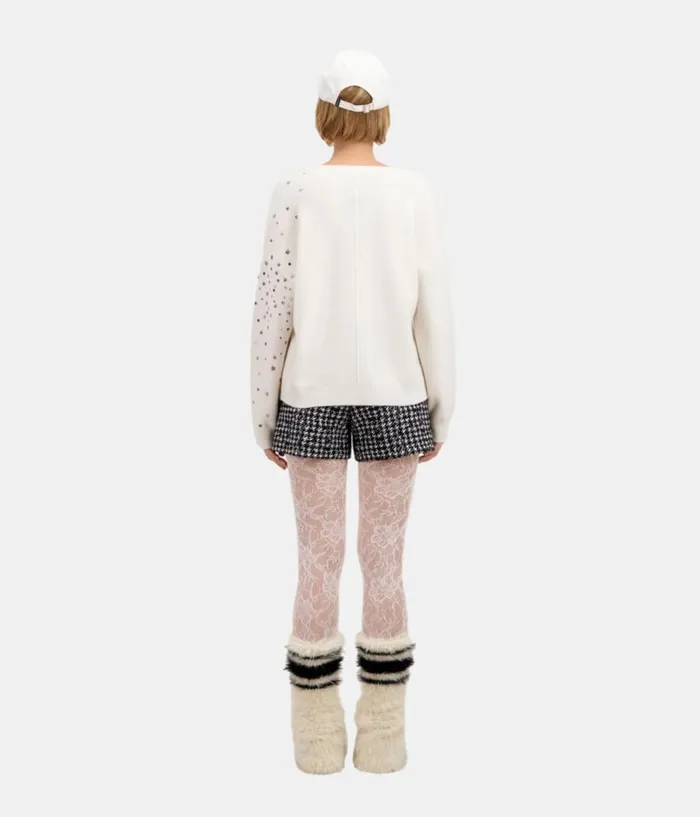 Women Sweaters THE KOOPLES Ecru Sweater In Cashmereblend With Stars Women Sweaters THE KOOPLES Ecru Sweater In Cashmereblend With Stars