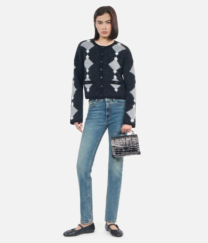 Women Sweaters THE KOOPLES Grey Alpaca Diamond Cardigan