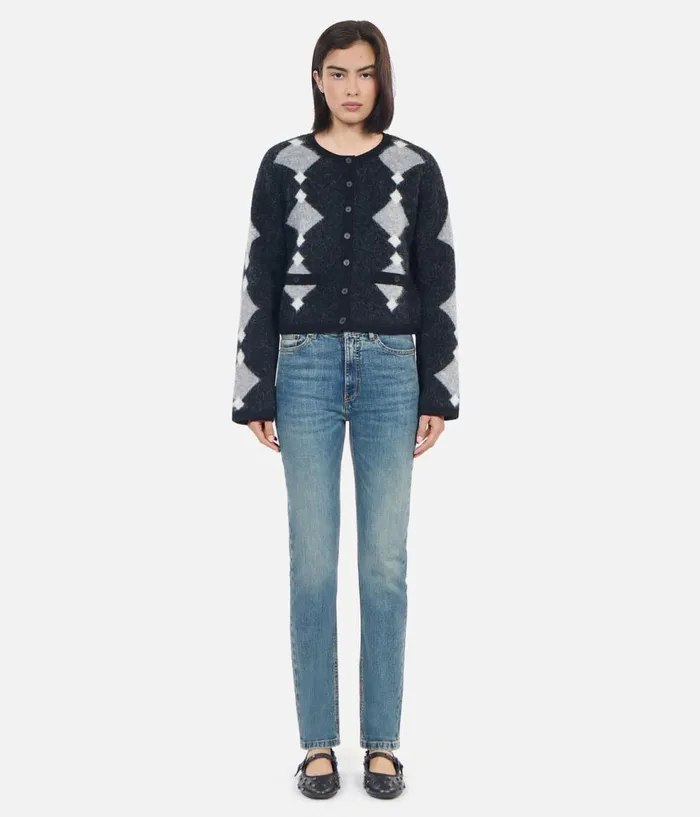 Women Sweaters THE KOOPLES Grey Alpaca Diamond Cardigan Women Sweaters THE KOOPLES Grey Alpaca Diamond Cardigan