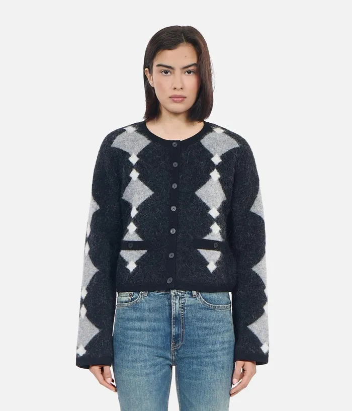 Women Sweaters THE KOOPLES Grey Alpaca Diamond Cardigan Women Sweaters THE KOOPLES Grey Alpaca Diamond Cardigan