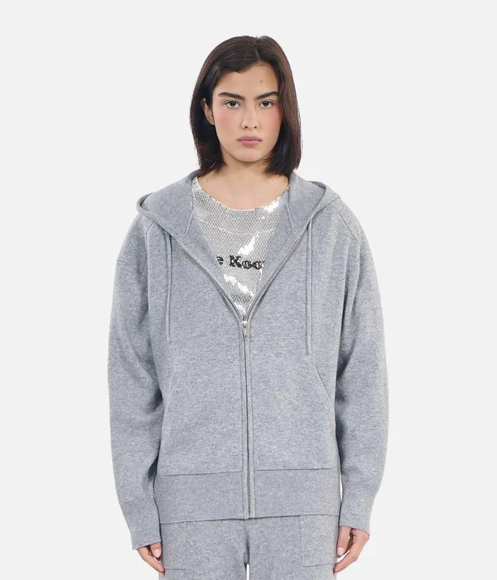 Women Sweaters THE KOOPLES Grey Wool And Cashmere Hoodie Women Sweaters THE KOOPLES Grey Wool And Cashmere Hoodie
