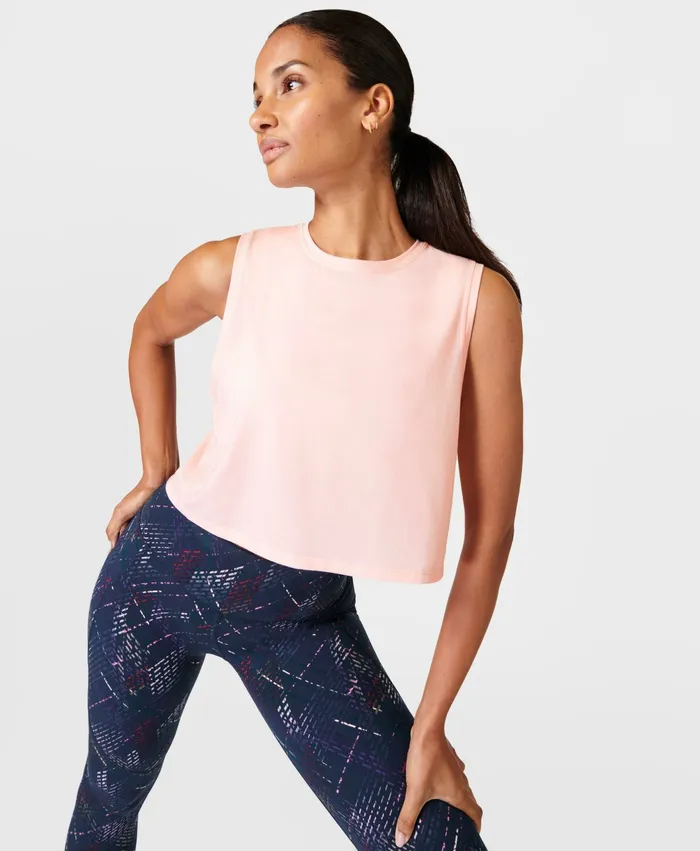 Women Sweaty Betty Breathe Easy Crop Muscle Vest Sorbet Pink Vest Tops