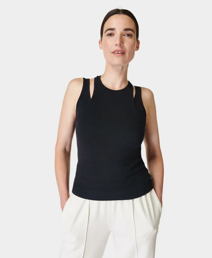 Women Sweaty Betty Layered Rib Vest Black Vest Tops