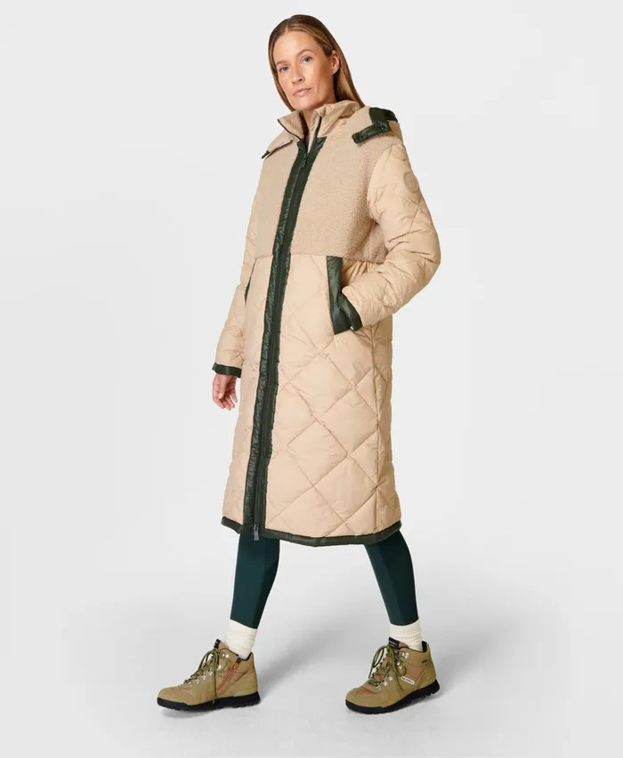 Women Sweaty Betty Navigate Longline Coat Dove Beige Coats and Jackets