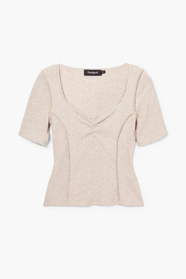 Women Tshirts Desigual Ruched Neckline Tshirt