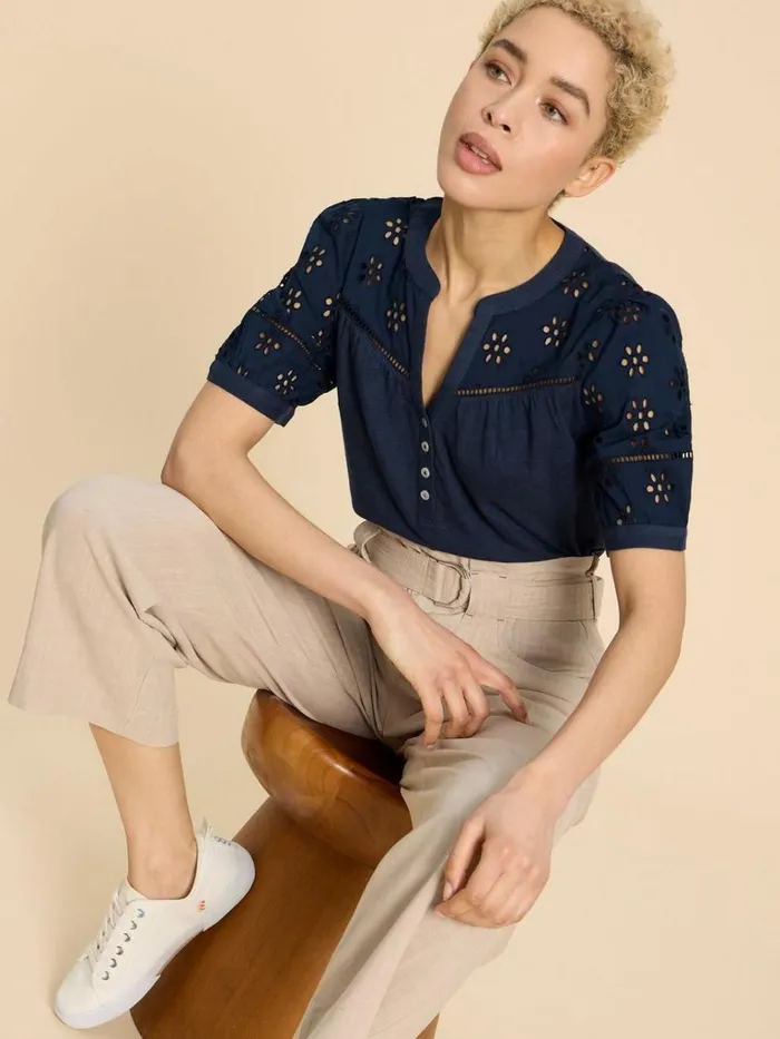 Women TOPS and TEES White Stuff BELLA BRODERIE MIX TOP French Navy Women TOPS and TEES White Stuff BELLA BRODERIE MIX TOP French Navy