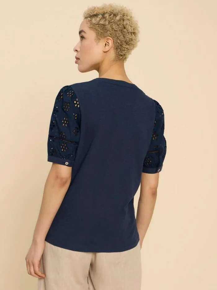 Women TOPS and TEES White Stuff BELLA BRODERIE MIX TOP French Navy Women TOPS and TEES White Stuff BELLA BRODERIE MIX TOP French Navy