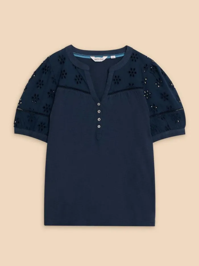 Women TOPS and TEES White Stuff BELLA BRODERIE MIX TOP French Navy Women TOPS and TEES White Stuff BELLA BRODERIE MIX TOP French Navy
