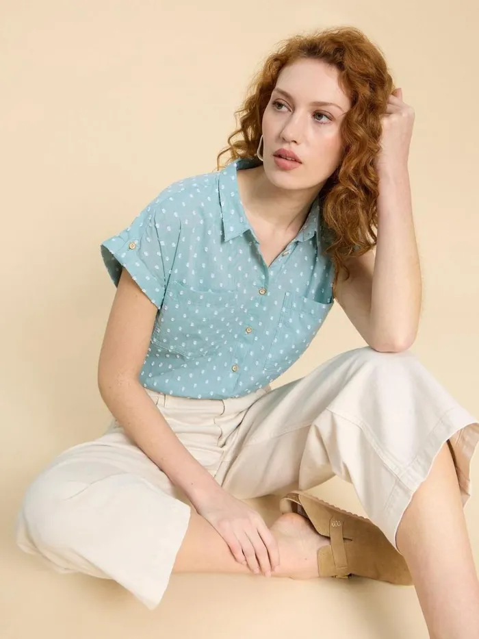 Women TOPS and TEES White Stuff Ellie Organic Cotton Shirt Green Multi