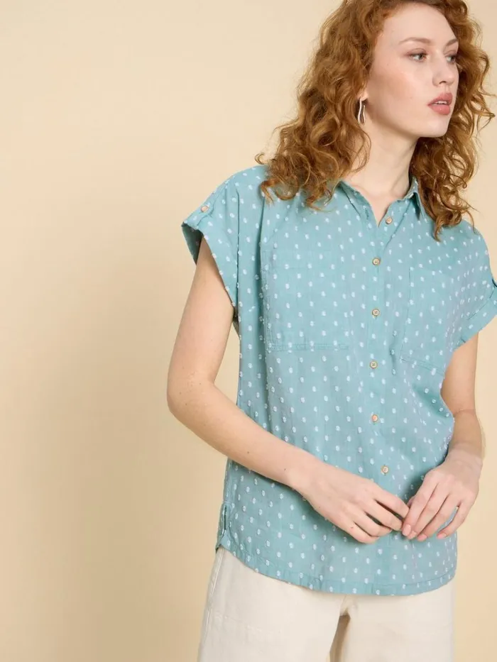 Women TOPS and TEES White Stuff Ellie Organic Cotton Shirt Green Multi Women TOPS and TEES White Stuff Ellie Organic Cotton Shirt Green Multi