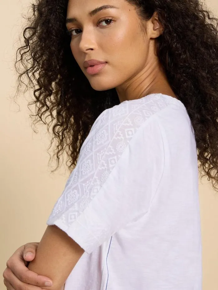Women TOPS and TEES White Stuff EMBROIDERED TIE HEM TOP Brilliant White Women TOPS and TEES White Stuff EMBROIDERED TIE HEM TOP Brilliant White