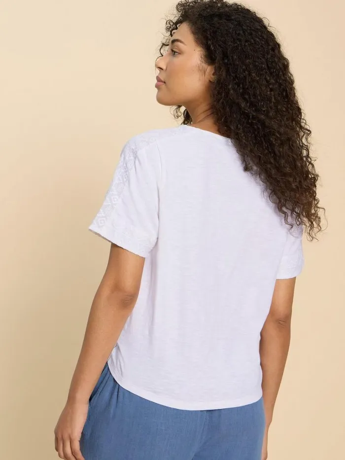 Women TOPS and TEES White Stuff EMBROIDERED TIE HEM TOP Brilliant White Women TOPS and TEES White Stuff EMBROIDERED TIE HEM TOP Brilliant White