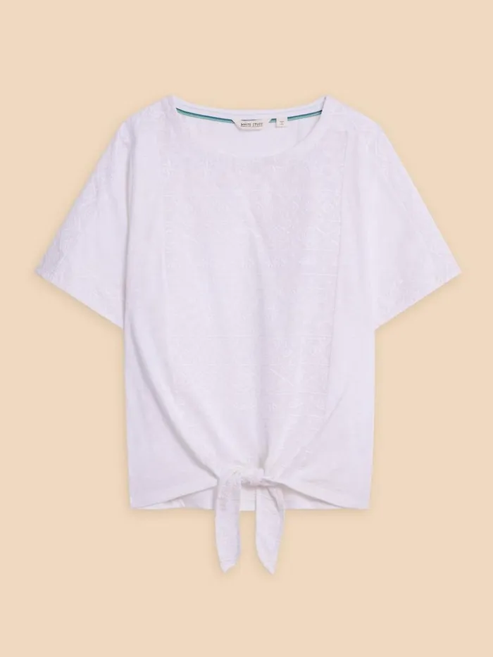 Women TOPS and TEES White Stuff EMBROIDERED TIE HEM TOP Brilliant White Women TOPS and TEES White Stuff EMBROIDERED TIE HEM TOP Brilliant White