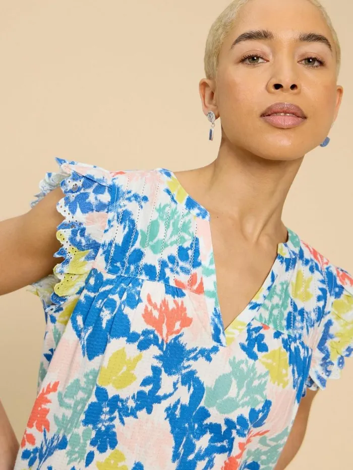 Women TOPS and TEES White Stuff TESSA WOVEN FRILL TOP White Print