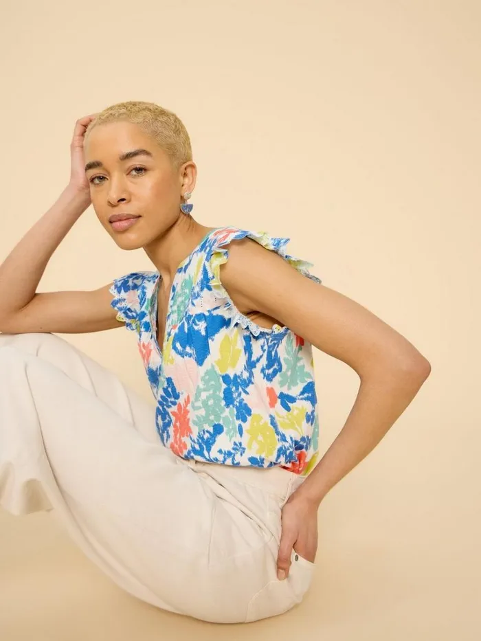Women TOPS and TEES White Stuff TESSA WOVEN FRILL TOP White Print Women TOPS and TEES White Stuff TESSA WOVEN FRILL TOP White Print