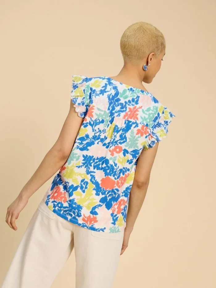Women TOPS and TEES White Stuff TESSA WOVEN FRILL TOP White Print Women TOPS and TEES White Stuff TESSA WOVEN FRILL TOP White Print