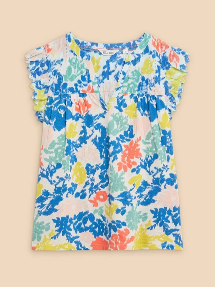 Women TOPS and TEES White Stuff TESSA WOVEN FRILL TOP White Print Women TOPS and TEES White Stuff TESSA WOVEN FRILL TOP White Print