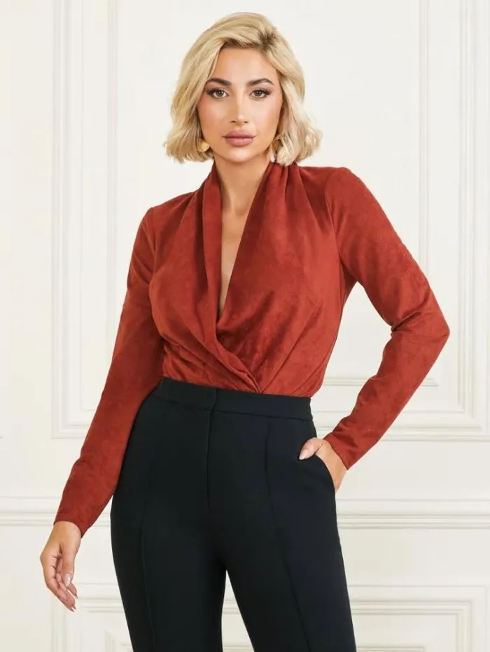 Women Tops And Sweaters Marciano Hudson Bodysuit Dark Jam Red