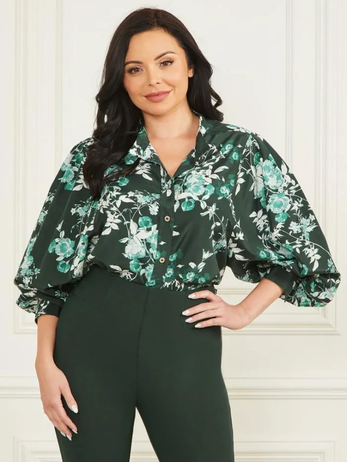 Women Tops And Sweaters Marciano Petal Pose Yvonne Blouse Petal Pose Chenille Green