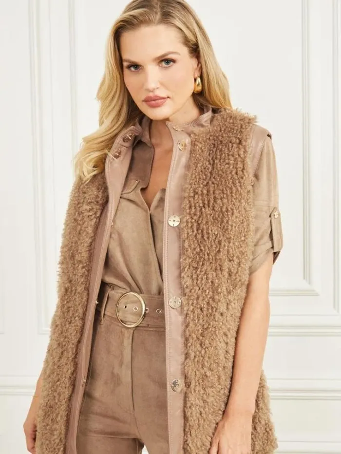 Women Tops And Sweaters Marciano Susy Reversable Vest Truffle Dust Multi