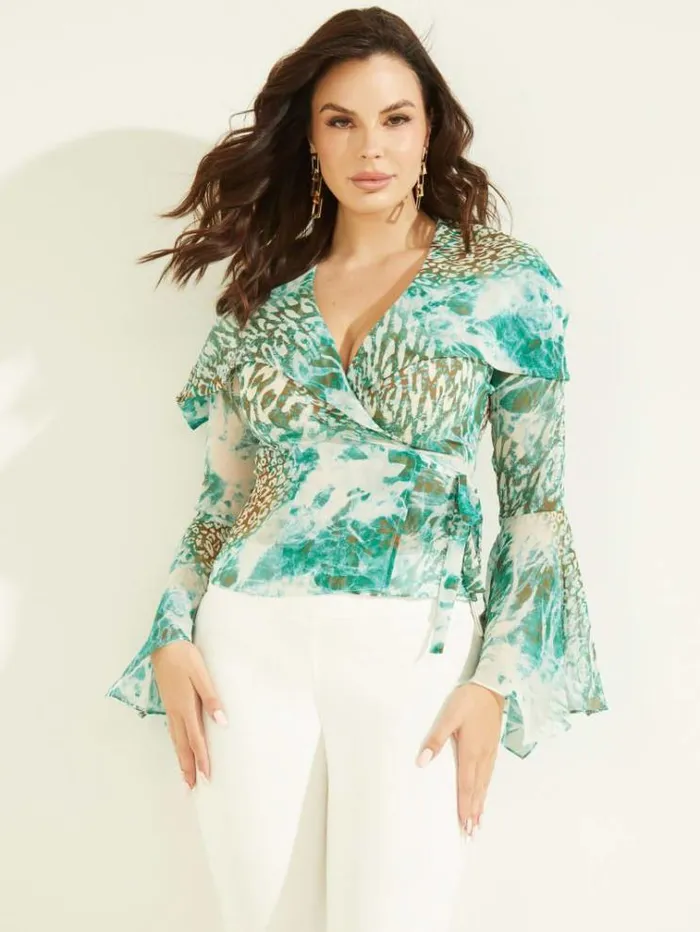 Women Tops And Sweaters Marciano Willow Blouse Underwater Love Teal