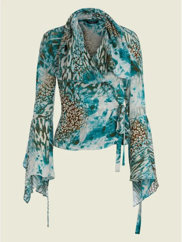 Women Tops And Sweaters Marciano Willow Blouse Underwater Love Teal Women Tops And Sweaters Marciano Willow Blouse Underwater Love Teal