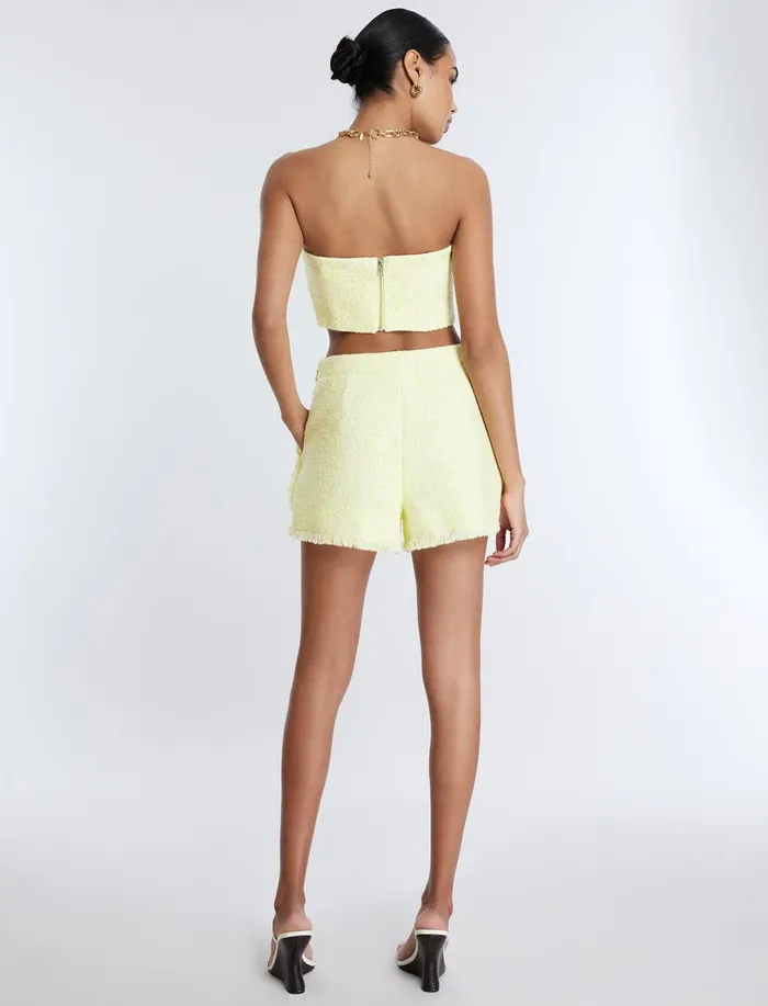 Women Tops BCBG Strapless Boucle Crop Top Yellow