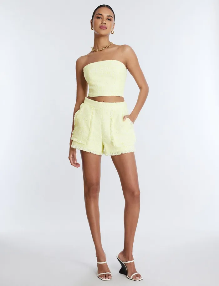 Women Tops BCBG Strapless Boucle Crop Top Yellow