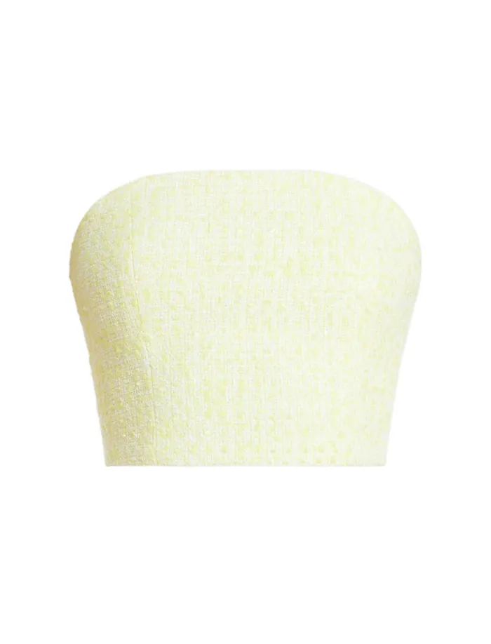 Women Tops BCBG Strapless Boucle Crop Top Yellow