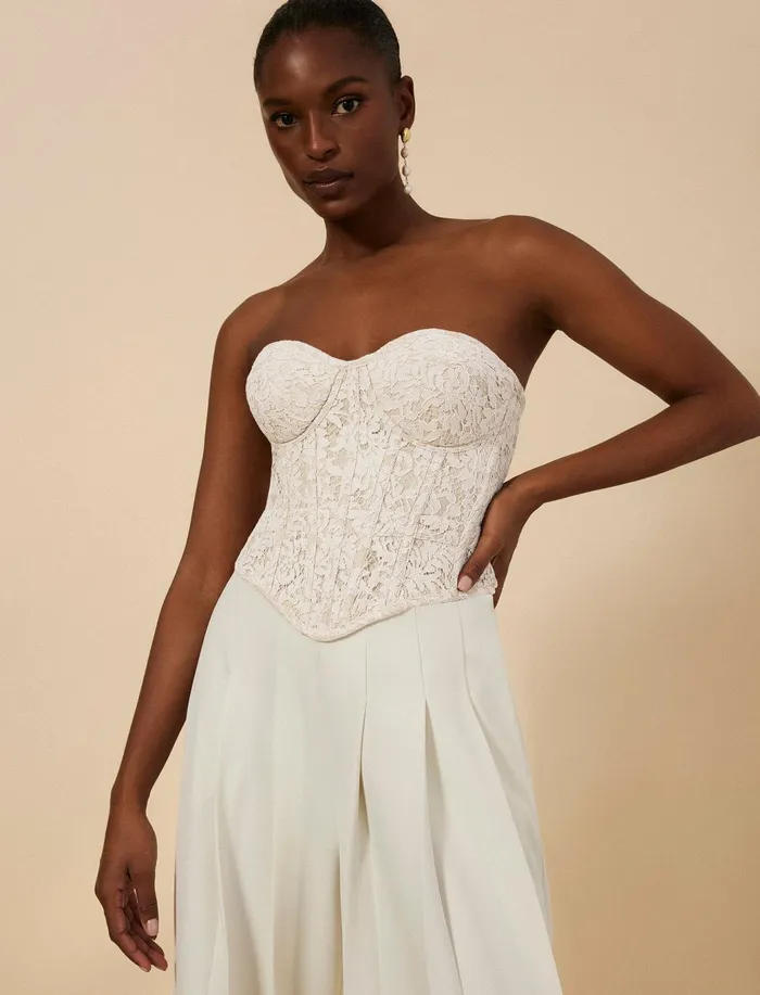 Women Tops BCBG Strapless Bustier Top Champagne