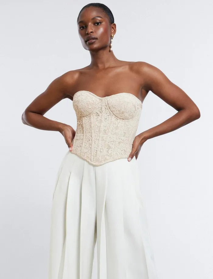 Women Tops BCBG Strapless Bustier Top Champagne