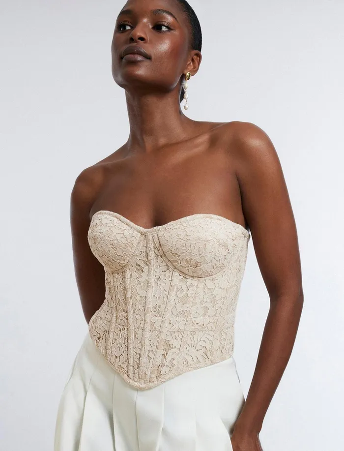 Women Tops BCBG Strapless Bustier Top Champagne