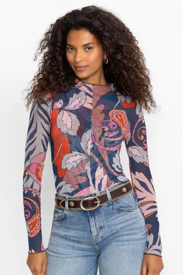 Women Tops Johnny Was JAYLIN LONG SLEEVE MESH TEE Sereina