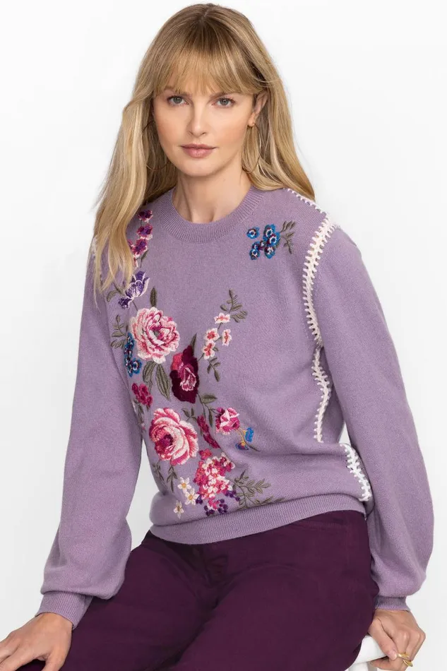 Women Tops Johnny Was THE WHIPSTITCH CREWNECK SWEATER Lilac