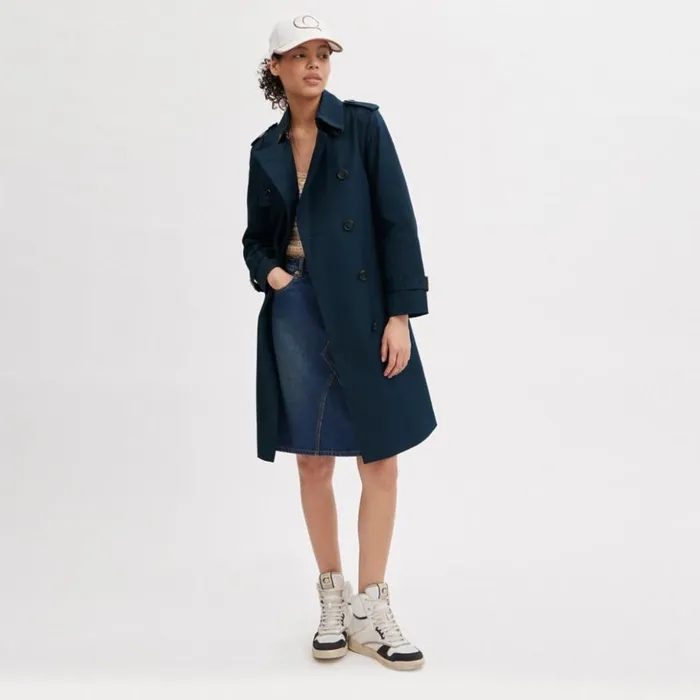 Women Trench Navy Coach Jackets and Outerwear