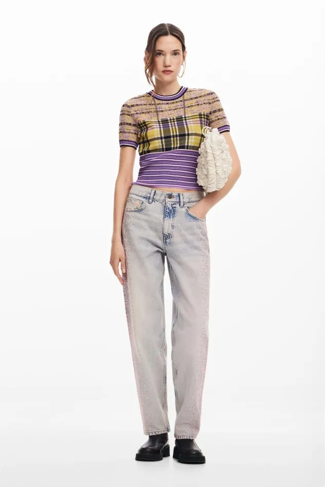 Women Trousers Desigual Straight Jeans With Rhinestones