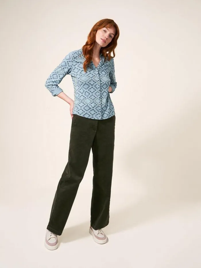 Women TROUSERS White Stuff Belle Cord Wide Leg Khaki Green