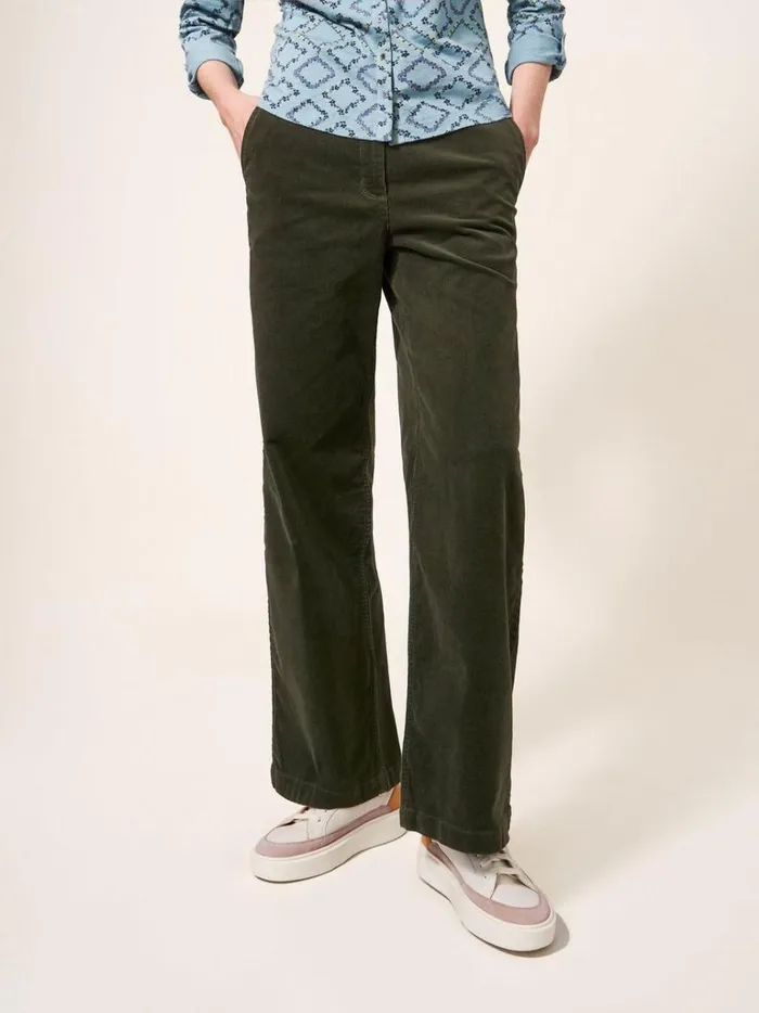 Women TROUSERS White Stuff Belle Cord Wide Leg Khaki Green Women TROUSERS White Stuff Belle Cord Wide Leg Khaki Green