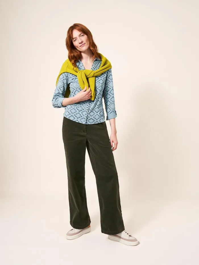 Women TROUSERS White Stuff Belle Cord Wide Leg Khaki Green Women TROUSERS White Stuff Belle Cord Wide Leg Khaki Green